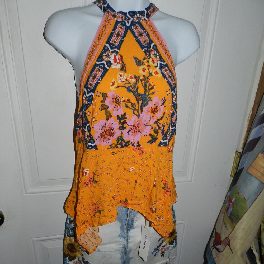 Free People New Wave Yellow💐Floral Halter 🌸Top M MSRP $108 Boho🆕📦⌚🏃💨⚡🚚 - Picture 5 of 16